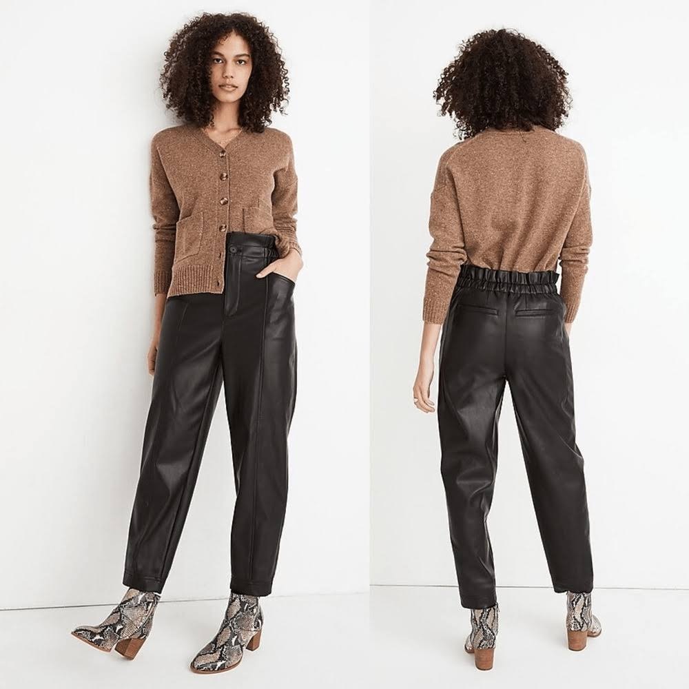 Madewell black Vegan Leather Pull-On Paperbag Pants size 10 MB292 like new